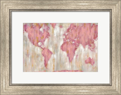 Framed Blushing World Map v2 Crop Print