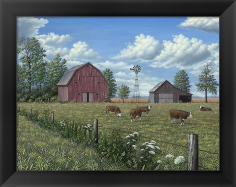 Framed Grazing Cattle Print