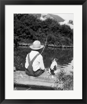 Framed 1920s 1930s Farm Boy Fishing Print