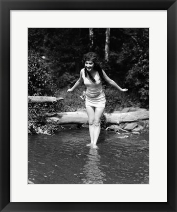 Framed 1920s Long-Haired Woman In Bathing Suit Print