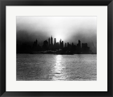 Framed 1930s 1940s Morning Misty Sunrise Silhouette Print