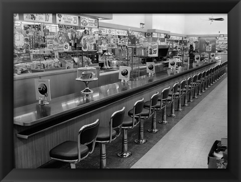 Framed 1950s 1960s Interior Of Lunch Counter Print