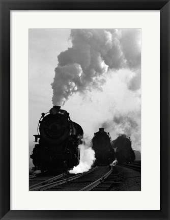 Framed 1930s 1940s Head-On View Of Three Steam Engines Print