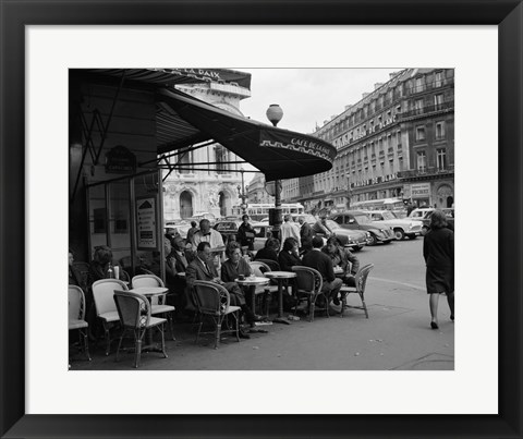 Framed 1960s Patrons At Cafe De La Paix Sidewalk Cafe In Paris? Print