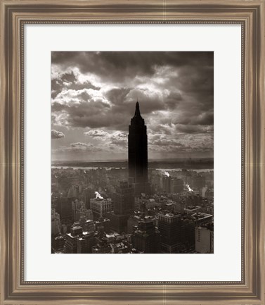 Framed 1930s 1940s Empire State Building Silhouetted In Nyc Print