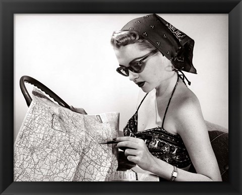 Framed 1950s Woman Wearing Bandana Print