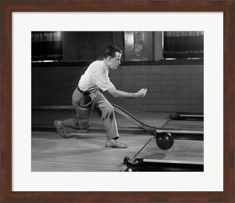 Framed 1950s Side View Of Man Bowling Print