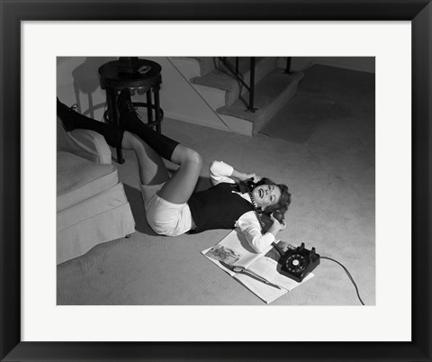 Framed 1960s Teenage Girl Lying On Floor Print