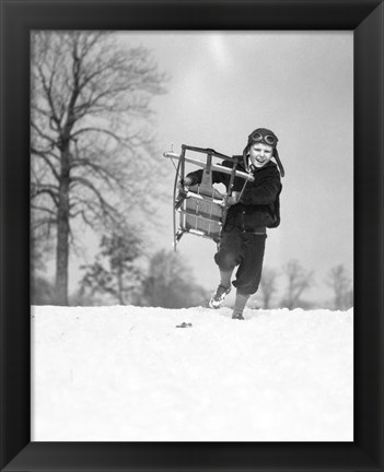 Framed 1930s Boy Wearing Aviator Cap Print