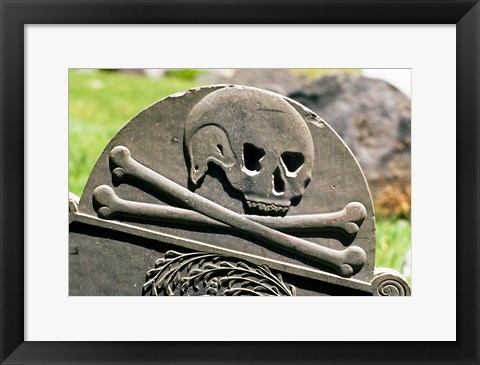 Framed Skull And Crossbones Carved On Tombstone Print