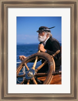 Framed 1990S Bearded Man At Wheel Of Ship Print