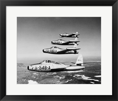 Framed 1950s Four Us Air Force F-84 Thunderjet Fighter Print