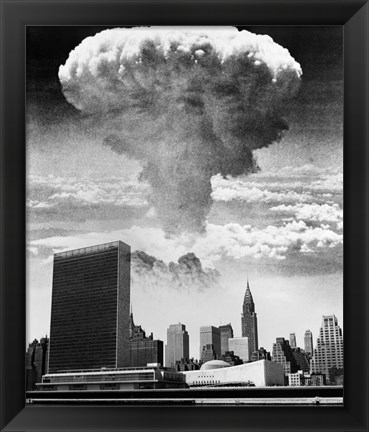 Framed 1950s 1960s Mushroom Cloud Over United Nations Building Print