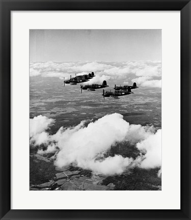 Framed 1940s 6 Navy Corsairs Above The Clouds Print