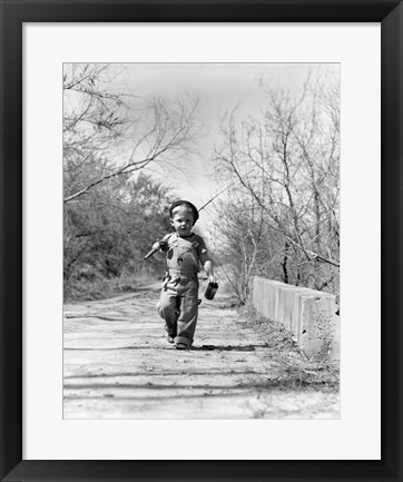 Framed 1940s Boy Walking Down Country Road Print