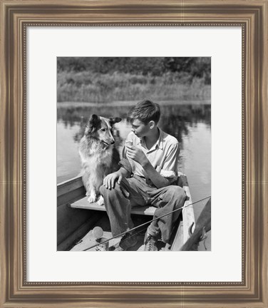 Framed 1930s Boy And Collie Dog Print