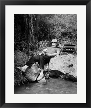 Framed 1950s Lazy Fisherman Lying Back Print