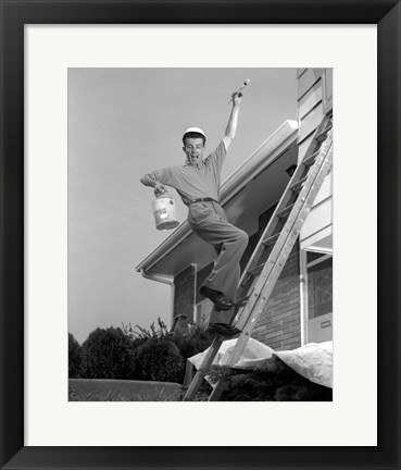 Framed 1960s Man Falling Off Of Ladder Print