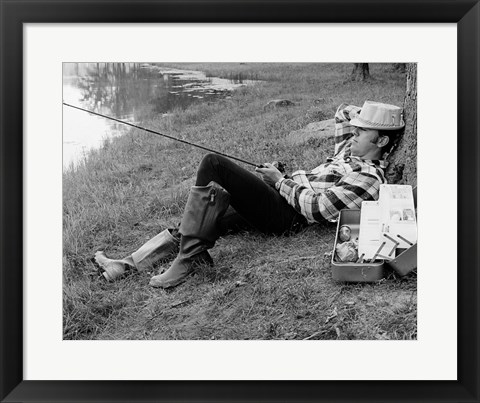 Framed 1970s Man Sleeping Against A Tree Print