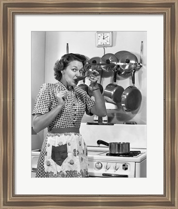 Framed 1950s Housewife Cooking Print