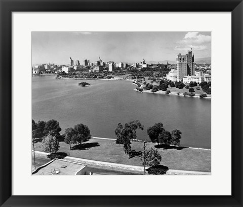 Framed 1950s Lake Merritt In Foreground Skyline View Print