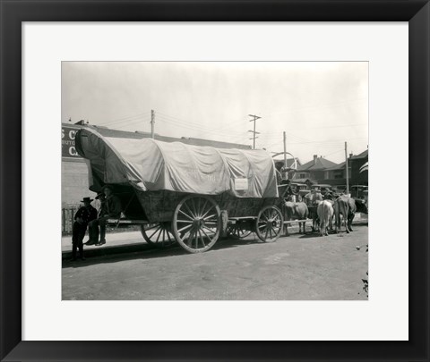 Framed 1920s Ox Drawn Conestoga Covered Wagon Print