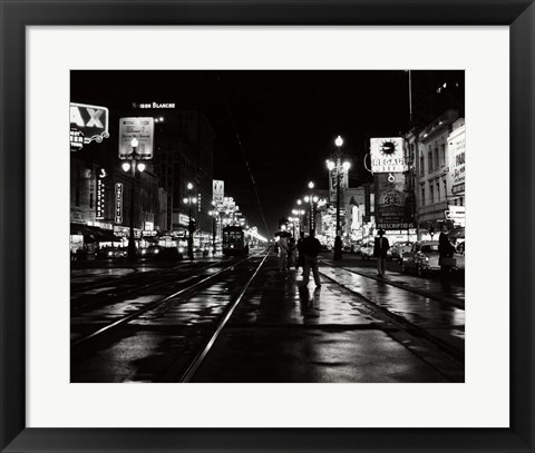 Framed 1950s Night Scene Canal Street New Orleans Louisiana Usa Print