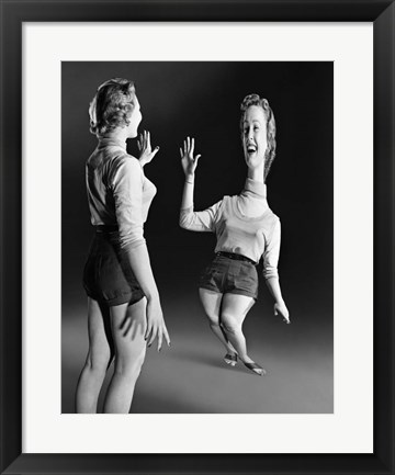 Framed 1940s 1950s Young Blond Laughing Woman Print