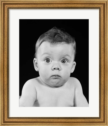 Framed 1950s Wide Eyed Chubby Cheek Baby Print