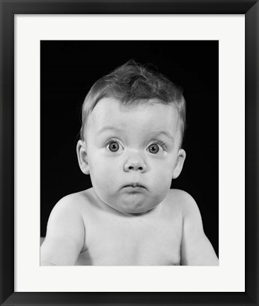 Framed 1950s Wide Eyed Chubby Cheek Baby Print