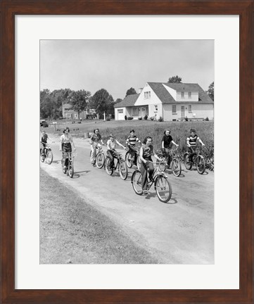 Framed 1950s Group Of  Boys And Girls Riding Bicycles Print