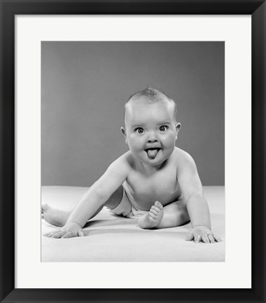 Framed 1950s Portrait Of Baby Sitting Print