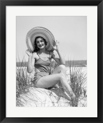 Framed 1920s 1930 Smiling Bathing Beauty Print