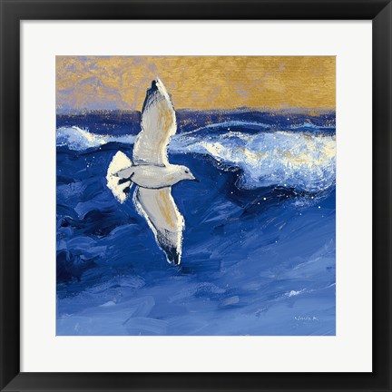 Framed Seagulls with Gold Sky II Print