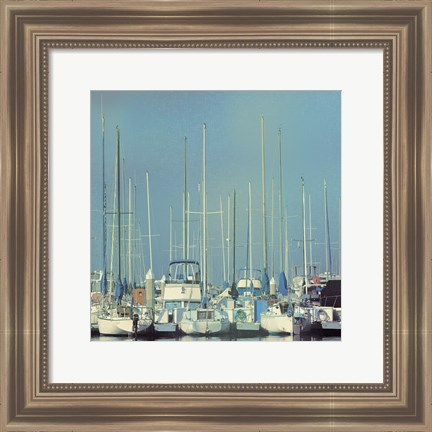 Framed Harbor Boats Blue Sky Print