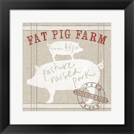 Framed Farm Linen Pig Print