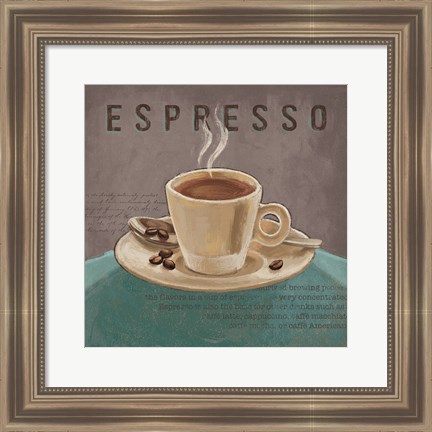 Framed Coffee and Co III Teal and Gray Print