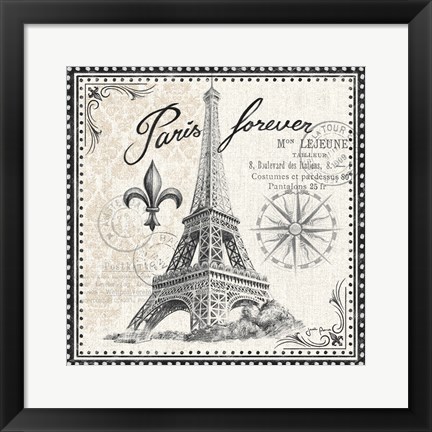 Framed Bonjour Paris III Dark Print