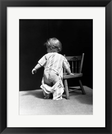 Framed 1930s Baby Wearing Drop Seat Pajamas Print