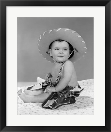 Framed 1960s Baby Girl Wearing Cowboy Hat Print