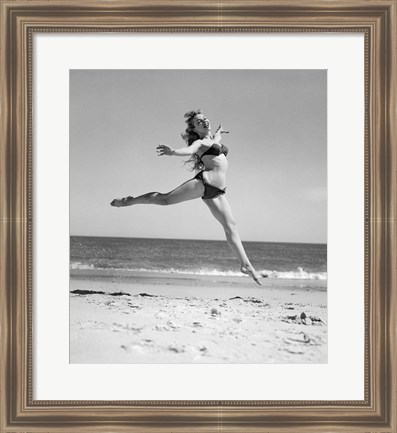 Framed 1950s Woman In Bikini Running Print