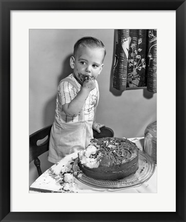 Framed 1950s Little Boy Toddler Standing On Chair Print