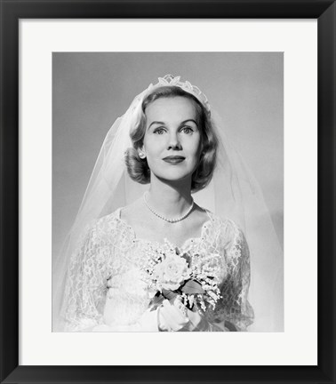 Framed 1950s Portrait Woman Bride Pearl Necklace Print