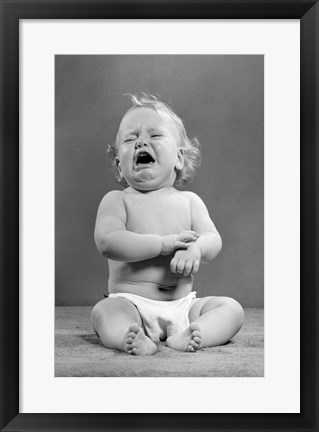 Framed 1940s 1950s Crying Baby Wearing Diaper Print