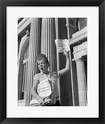 Framed 1960s Paperboy Hawking Selling Newspaper Print