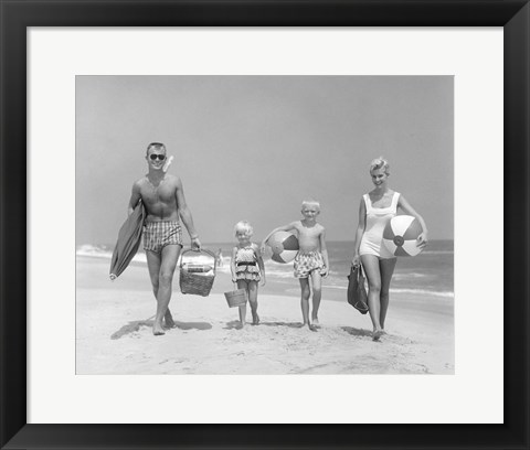 Framed 1950s Family Of Four Walking Towards Camera Print