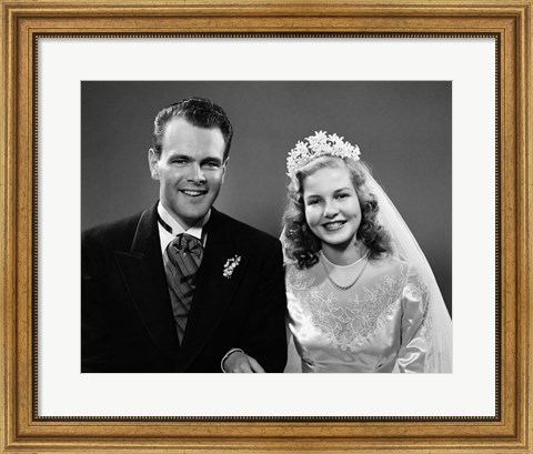 Framed 1940s Bride And Groom Linked Arm In Arm Print