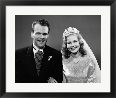 Framed 1940s Bride And Groom Linked Arm In Arm Print