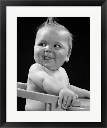 Framed 1950s 1940s Baby In High Chair Making Funny Facial Expression Print