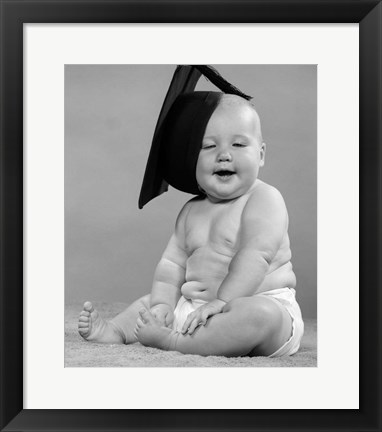 Framed 1950s Portrait Chubby Baby In Diaper Print